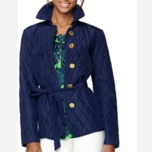 Lilly Pulitzer EUC! Navy Quilted Belted Jacket Sz S